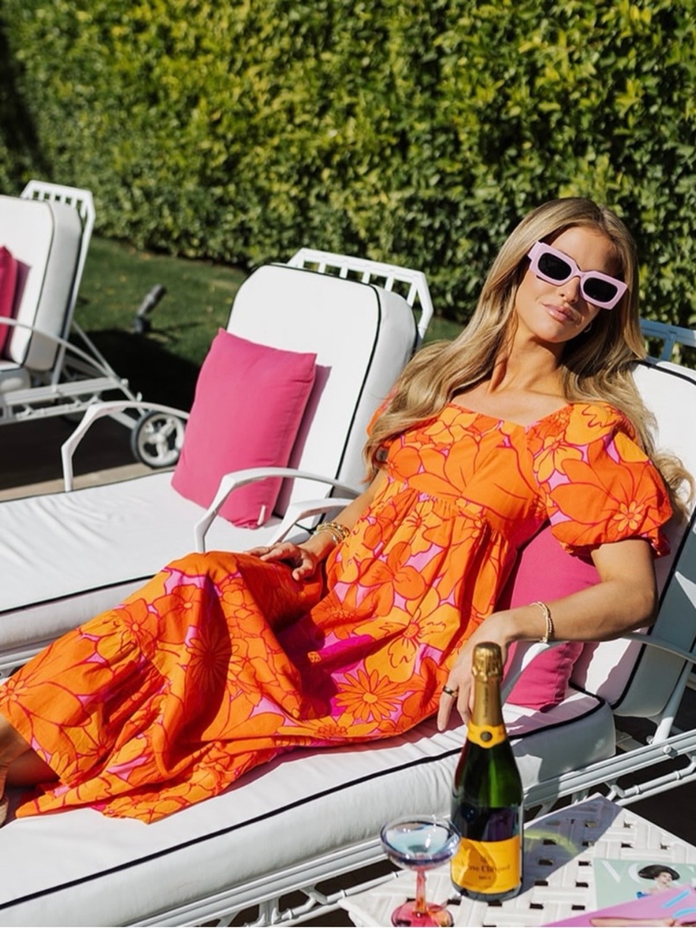 NWT J. Marie Lizzie Babydoll Orange Pink Floral Summer Midi Dress